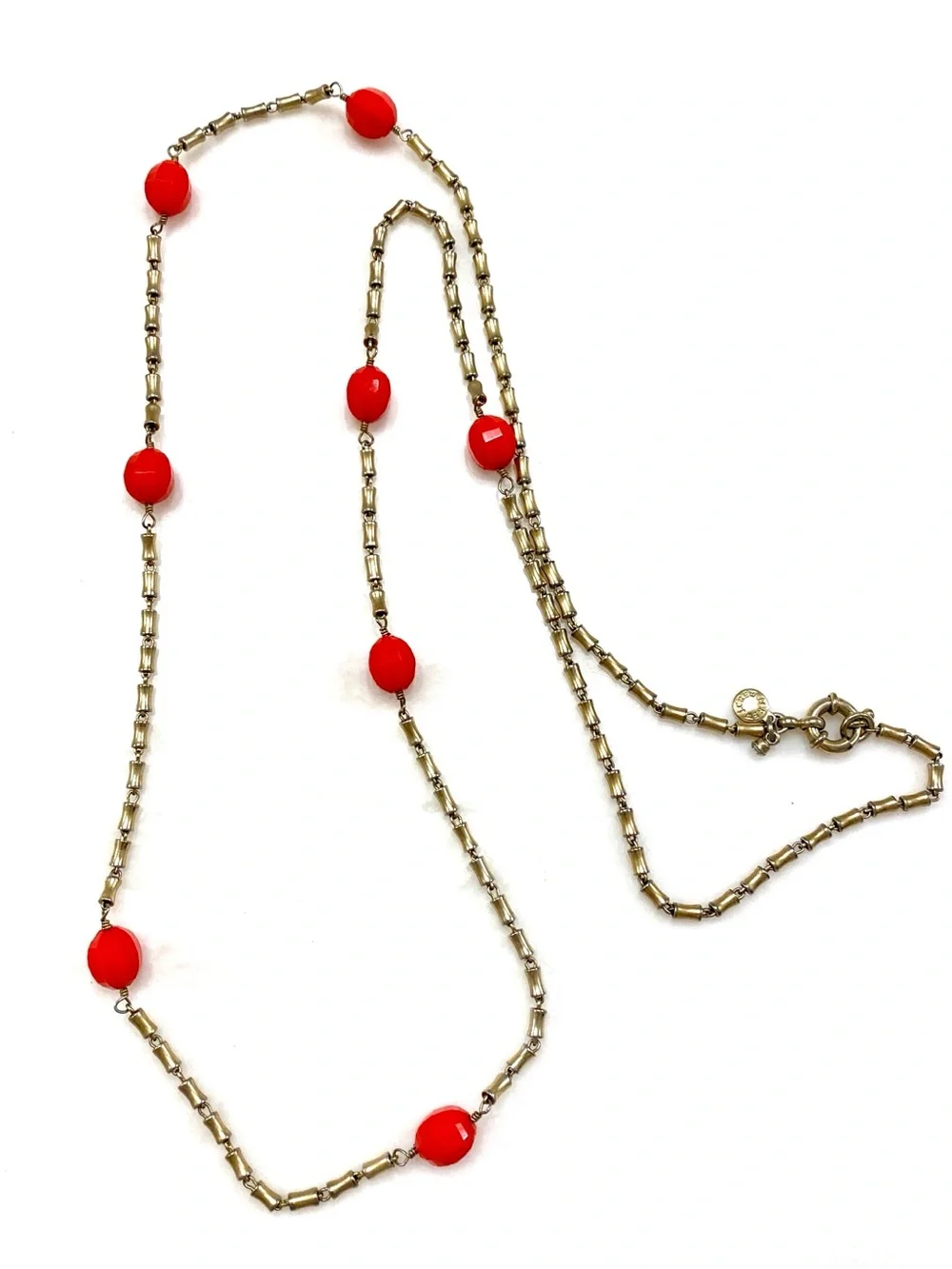 J. Crew Gold-Tone Long Necklace with Red Beads